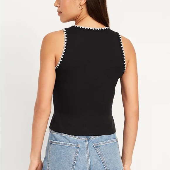 Old Navy High-Neck Crop Tank Top - Black Embroidered - Picture 2 of 5